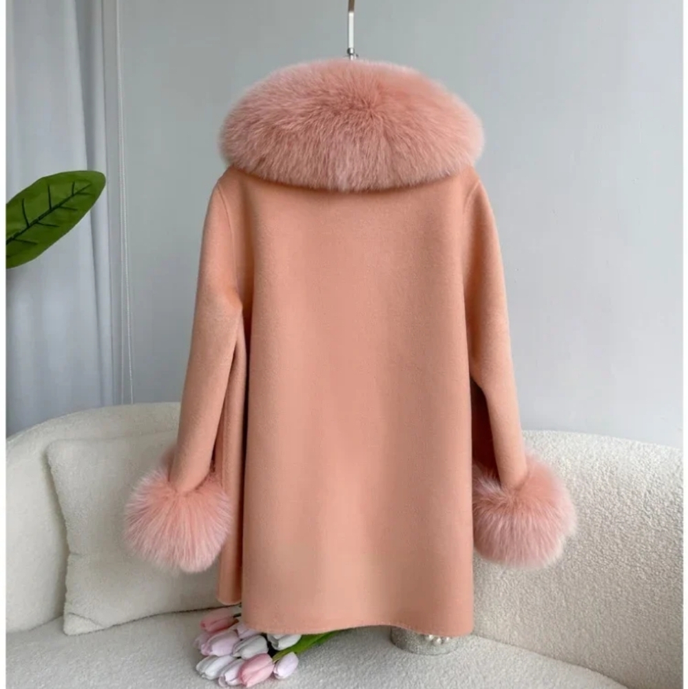 Woolen Jacket Real Big Fur Detachable Collar Loose  Blends Luxury Fashio - Picture 8 of 9